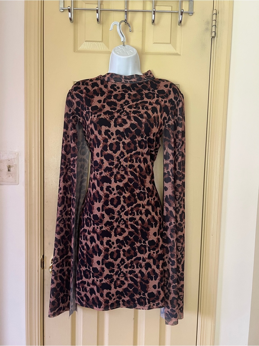 Amazon Long Sleeve Leopard Print Mini Dress - Brown & Black